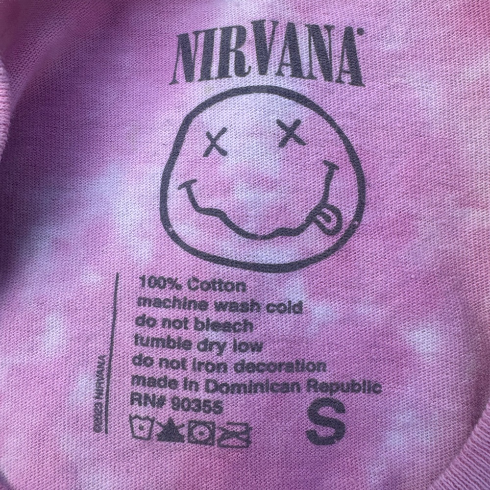 NIRVANA adults pink tie-dye graphic t-shirt with smiley face logo, unisex small - Picture 8 of 11